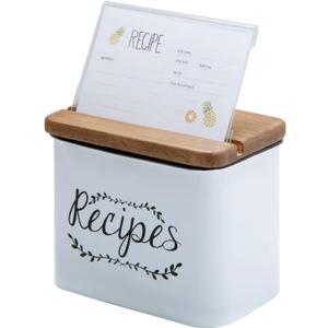 NIKKY HOME 4x6 Kitchen Metal Recipe Organization Box with Cards and Dividers, White
