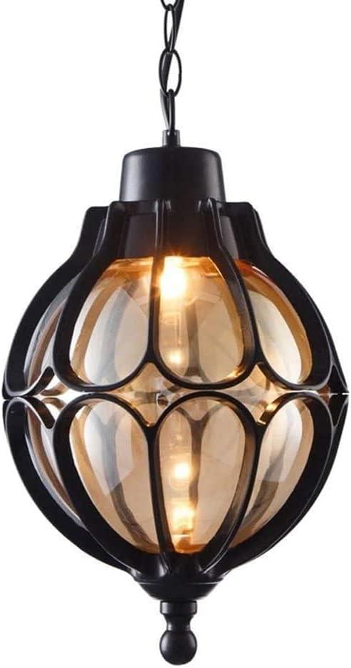 SLAWA Outdoor Pendant Light For Porch Farmhouse Exterior Hanging Lights With Adjustable Chain Anti-Rust Aluminum With Ball Amber Glass Waterproof Pendant Lantern For Front Door Entry Villa Gazebo Yard (Small-7" x 13", Black)