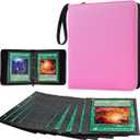 GEAoffice 6x8 inch Jumbo Card Binder Compatible with Jumbo Cards, Holds 80 Jumbo Cards, 1 Pocket Trading Card Album Folder with 40 Jumbo Card Sleeves Fit Oversize Big TCG Cards - XL Pink