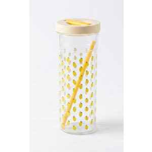 Fruit Infuser Water Bottle, Foldable Straw Water Cup, Water Bottles with Straw, Simply Bottles, LeakProof & Shatter-Proof (Yellow,Lemon)