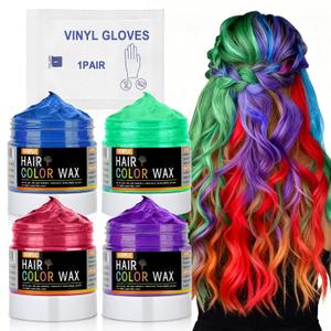 4Pcs Temporary Hair Color Wax for Christmas Party, Daily Party Cosplay Stocking Stuffers DIY Washable Hair Chalk Natural Instant Hair Color for Women Temporary Hair Dye for Kids Teens Women Men 40g