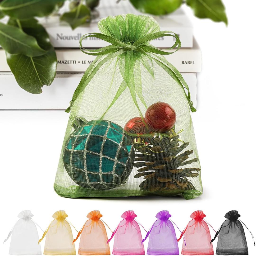 ANZNKU 50 Pack Organza Bags 4 x 6 inch Premium Sheer Drawstring for Jewelry Easter Candy Soap Party Favor, Small Mesh Bag for Birthday Christmas Candy Jewelry Party Wedding Favor Gift Bag (Green)