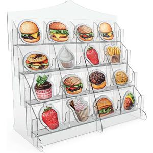 Acrylic Sticker Display Stand with Curved Pockets for Big 4'' Stickers- Brochure Holder with Customizable Space - On the Go Display Stands for Vendor Events - Ideal for Small Business Vendors (Medium)