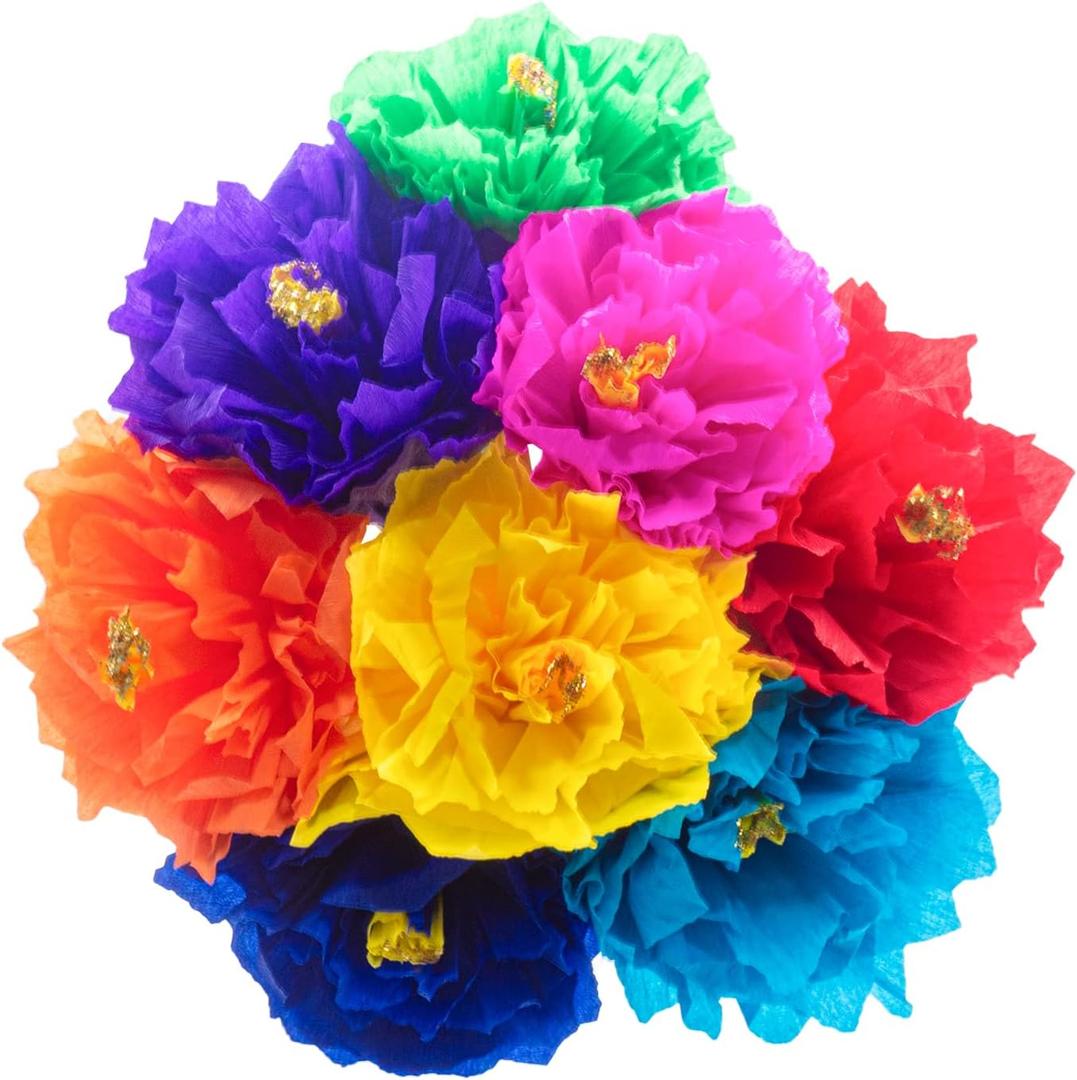 Mexican Crepe Paper Flowers (8 Pack) Party Decoration Flores De Papel para Decoracion De Fiesta Multi Color (Poppies)