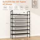LANTEFUL 6 Tier Shoe Rack for Closet Shoe Organizer with 5 Hooks, Long Shoe Shelf Storage for Shoe and Boot Stackable Free Standing Shoe Rack for Entryway, Garage, Small Spaces, Dorm, Black