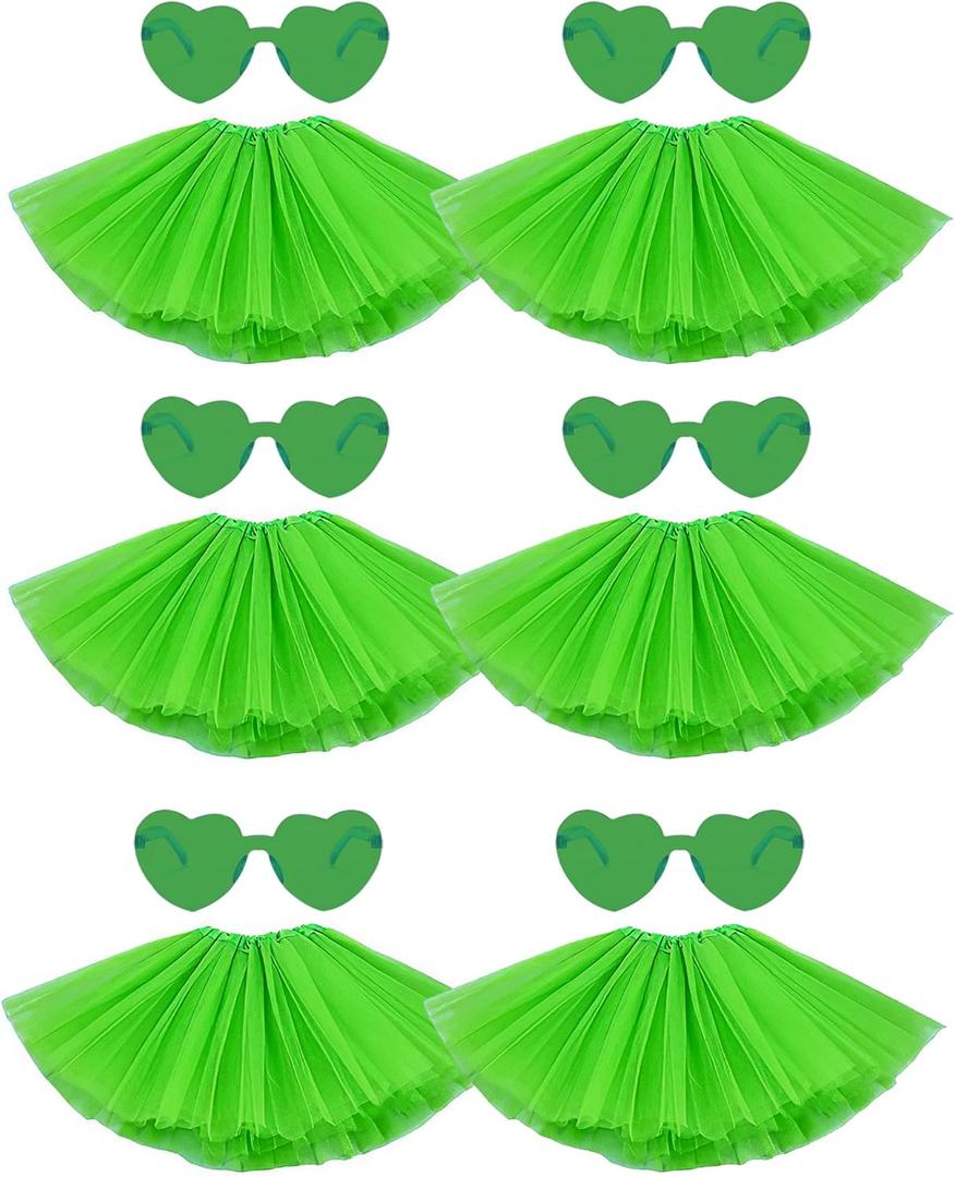 6 PCS Adult Tutus Skirts for Women Tutu Skirt Elastic Tulle Tutu Colored Tutus for Dance Runners Halloween Party (Green)
