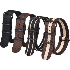 Ritche Christmas Gift Military Ballistic Nylon Strap 20mm Premium Nylon Watch Band Strap With Stainless Steel Buckle (4 Packs), White Elephant Gifts, Stocking Stuffers for Men (Black / Khaki Black / Dark Brown / Khaki Brown)