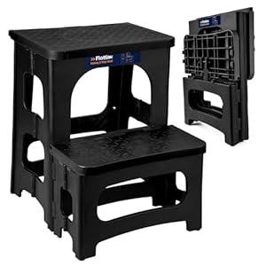 Flottian Folding 2 Step Stool, 8" & 17" Dual Heights, Foldable Step Stool for Adults and Kids, Hold up to 300 lbs, Collapsible Step Stool for Kitchen Bedroom Office Bathroom RV, Black