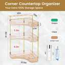 NATURE'S SOURCE Makeup Organizer for Vanity, 3-Tier Corner Bathroom Organizer Countertop with Makeup Brush Holder, Corner Counter Storage for Bathroom Dresser- Amber Gold