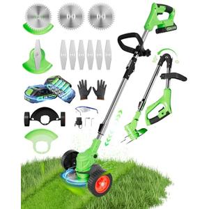 APIUEK Cordless Weed Wacker, 3-in-1 stringless Weed Wacker, Foldable 2.0Ah Battery Powered Weed Trimmer Stringless Grass Trimmer/Edger Lawn Tool for Yard Lawns Garden