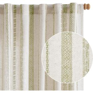 jinchan Linen Blend Boho Curtains for Living Room, 84 Inch Long Green Printed on Beige Retro Farmhouse Bohemian Geometric Drapes, Light Filtering Back Tab Curtains 2 Panels (50"W x 84"L (Pack of 2))