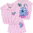 Disney Lilo & Stitch Girls Gauze Button Down Shirt and Shorts Set for Big Kids, 8