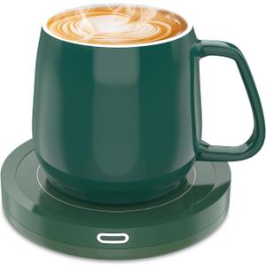 BESTINNKITS Smart Coffee Cup Warmer Set, Auto On/Off Gravity-Induction Mug Office Desk Use, Candle Wax Cup Warmer Heating Plate (Up to 131F/55C), Green Mug Warmer Set