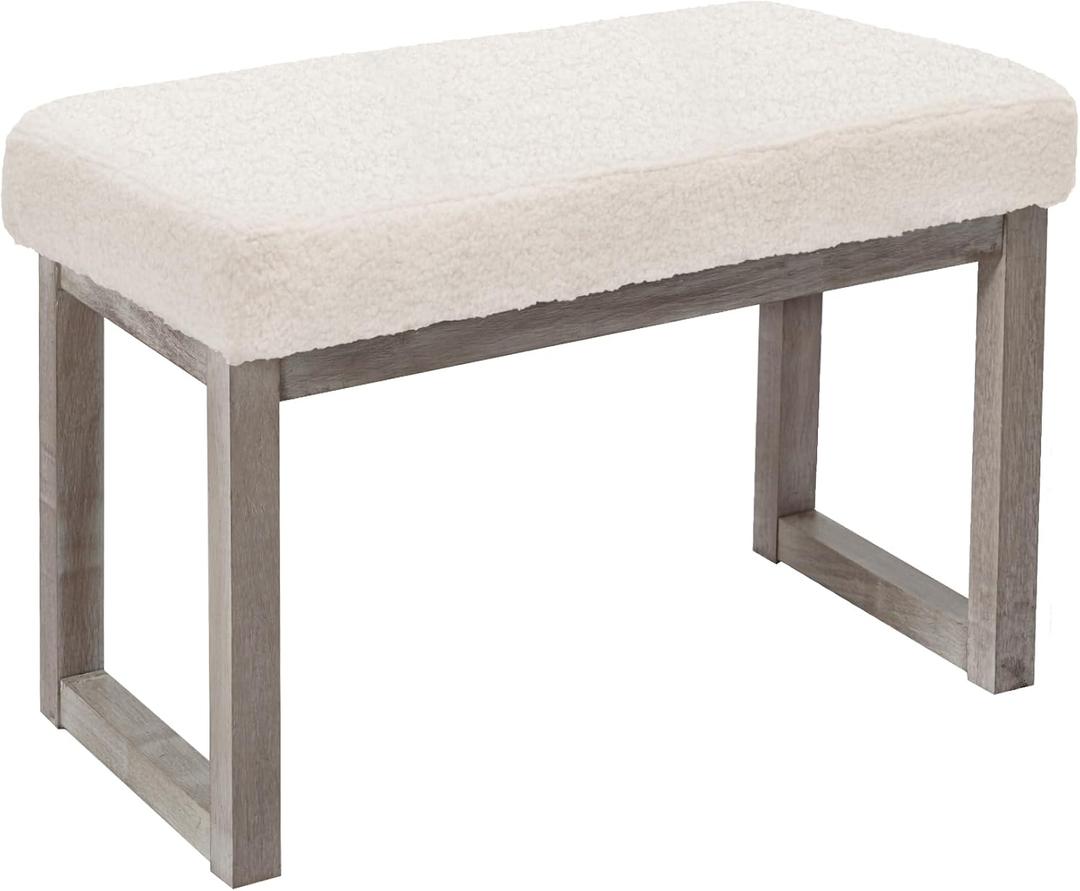 CangLong 27" Wide Rectangle Ottoman Bench, Velvet Look Footrest for Living Room, Bedroom & Hallway, White