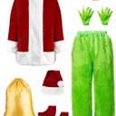 Green Santa Claus Costume for Men Furry Santa Suit Deluxe Complete Adult Santa Costume for Christmas Cosplay Holiday (XX-Large)