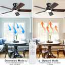 42 Inch Black Ceiling fans with lights and Remote,Low Profile Flush Mount Modern Ceiling Fan with Light, 5 blades,Dimmable LED Light,Wall Switch,Indoor Outdoor Ceiling Fan for Bedroom
