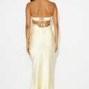 Phicia Sexy Satin Halter Neck Backless Maxi Dress for Women Elegant Tie Cowl Back Formal Wedding Guest Dress for Summer (Yellow, S)