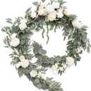 Ling's moment 9FT Spring Flower Garland for Backdrop Decorations - Wedding Arch Flowers, Eucalyptus & Rose, Artificial Floral Garland for Mantel - Sweetheart Table Decor for Reception, White & Sage 