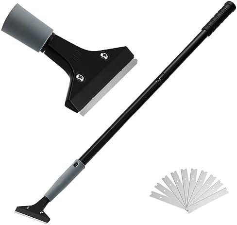 Heavy Duty 4-inch Razor Blade Floor Scraper, 45 Inch Long-Handle, Cleaning Glass Wall Scraper, with 10 Blades, Painting stripping tools, Tile, Floors, Walls