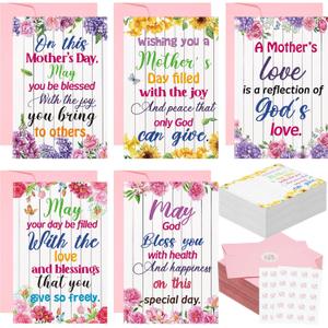 Eaasty 200 Sets Christian Birthday Cards Floral Religious Greedting Cards with with Envelopes Stickers Bulk for Women Mom Grandmother Wife, Blessing Prayer Gift for Church Ministry, 4x6 Inch