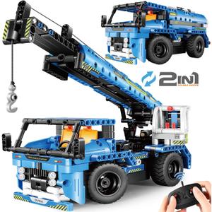 DOLIVE STEM RC Truck Building Toys, 2-in-1 Technic Vehicle Building Kits for Boys Age 8-12, Construction Erector Set Crane Truck Build Model for Boys Girls Age 6 7 8 9 10 11 12 13 14+