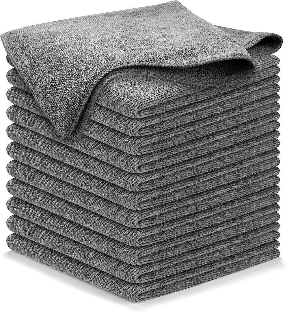 USANOOKS Microfiber Cleaning Cloth Grey - 12 Pcs (12.5"x12.5") - High Performance - 1200 Washes, Ultra Absorbent Microfiber Towel Weave Grime & Liquid for Streak-Free Mirror Shine - Car Washing Cloth (Gray)