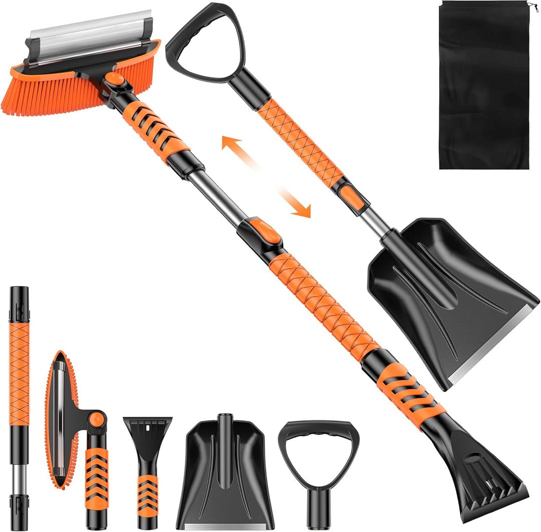 42" Ice Scraper and Extendable Snow Brush, Detachable Snow Scraper, Emergency Snow Shovel with Foam Grip and 180 Pivoting Brush Head for Car Windshield, Car Auto Truck SUV, Vehicle