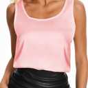 CHICMERS Women Silk Satin Tank Tops Sleeveless Camisole Blouses Scoop Neck Summer Basic Tank Shirt Business Casual Outfits Pink XL