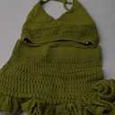 SHENHE Women's Swimsuit Cover Up Set 2 Piece Crochet Crop Halter Tops Ruffle Skirt Beach Outfits Green Small