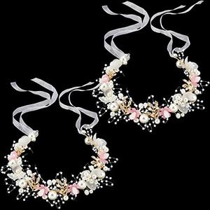 Retrowavy 2 Pcs Flower Girl Headpiece Rhinestone Crystal Wedding Headband Bridal Flower Headband for Girls Baby Hair (Pink)