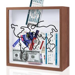 ZEEYUAN Adventure Archive Box 12x12inch Gifts for Dad Father From Wife/Daughter/Son, Wooden Travel Shadow Box with Slot, Loading Tickets Display Case Memories Travel Box Frame for Keepsake, Dark Brown