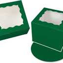 Bakepacker Deep Green 8x8x5 Inches 36pcs Cake Boxes with Window 18-Packs Deep Green 8 Inch Bakery Boxes (18 Cake Boxes +18 Cake Boards Included)