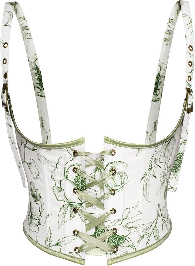 Scarlet Darkness Corset Belt for Women Renaissance Underbust Corset Floral Lace Up Boned Waist Belts (White, 10)