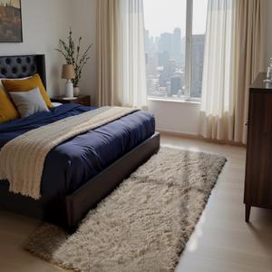 Soft Runner Rugs for Bedroom, Beige 3x7 Area Rugs Fluffy Rug Shaggy Area Rug Carpet, Bedside Rug for Living Room Bedroom Kids Room Home Decor