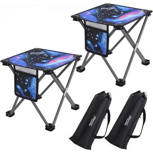 Roptat Pack of 2 Camping Stool, Portable Folding Compact Lightweight Stool Seat for Camping Fishing Hiking Gardening Outdoor Walking Backpacking Travelling and Beach with Carry Bag (Dark Galaxy)