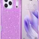MILPROX Compatible for iPhone 17 Pro Glitter Case 6.3 inch, Stylish Luxury Shiny Sparkle Bling Sparkly Rubber Gel Shell Case Design for Women Girls, Girly Fashion Chic 3 Layers Bumper Cover - Purple