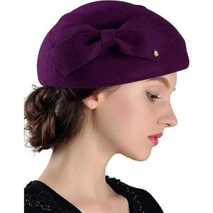 Women Vintage Bowknot Berets with Beading Autumn Winter French Artist Hat Painter Hats Female Bowler Hat Warm Cap M