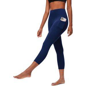 FULLSOFT Capri Leggings with Pockets High Waisted Capri Leggings for Women Workout Yoga Pants Capris (Large-X-Large, B-navy Blue With Pockets)
