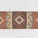 NATURAL FURNISH Acacia Wood Kilim Jute Fabric Upholstered Bench with Geometric Print | Southwestern Pattern Wooden Ottoman with KD Legs for Living Room, Bedroom, Hallway (Rustic Brown & Terracotta)