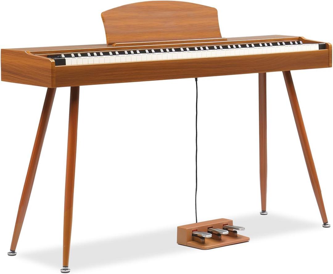 Ktaxon 88 Key Keyboard Piano Weighted Action Electronic Keyboard Piano, Digital Piano with 3-Pedal Unit, Removable Music Stand, Stereo Headphones, Compact Design and MIDI Connection(Natural)