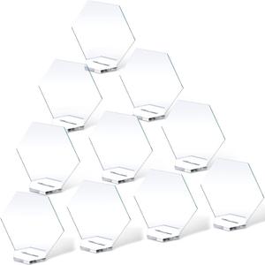 Zonon 10 Pcs Hexagon Acrylic Table Numbers Clear Blank Wedding Place Card with Holder Sublimation DIY Name Seating Sign for Wedding Reception Table Setting Banquet Party Decor(Classic Style,10 Pieces)