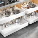 4 Pack Expandable Pull Out Cabinet Organizer 21"Deep With Raising Pad for Framed Cabinets,Upgrade 3 Slide Rails Slide Out Drawers,No Drill Roll Out Shelves,Adjustable Width 15.1"-26.3" White