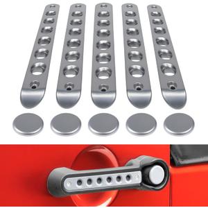 E-cowlboy Grab Handle Inserts Cover+Push Button Knobs Cover Trim for Jeep Wrangler JK JKU Sahara Rubicon Unlimited 2007-2018 Exterior Door Handle Decoration Accessories Aluminum (Silver)