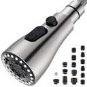 Metal Kitchen Faucet Head Replacement – 3 Mode High-Pressure Sink Sprayer Replacement with 15 Nozzle Adapters, Durable Pull Down Spray Head for Kitchen Sink (Stream/Spray/Blade), Stainless Steel