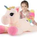 Tezituor 32in Unicorn Plush Toys,Beige Giant Unicorn Stuffed Animals,Lovely Unicorn Birthday Decorations for Girls,Big Unicorns Gifts for Children