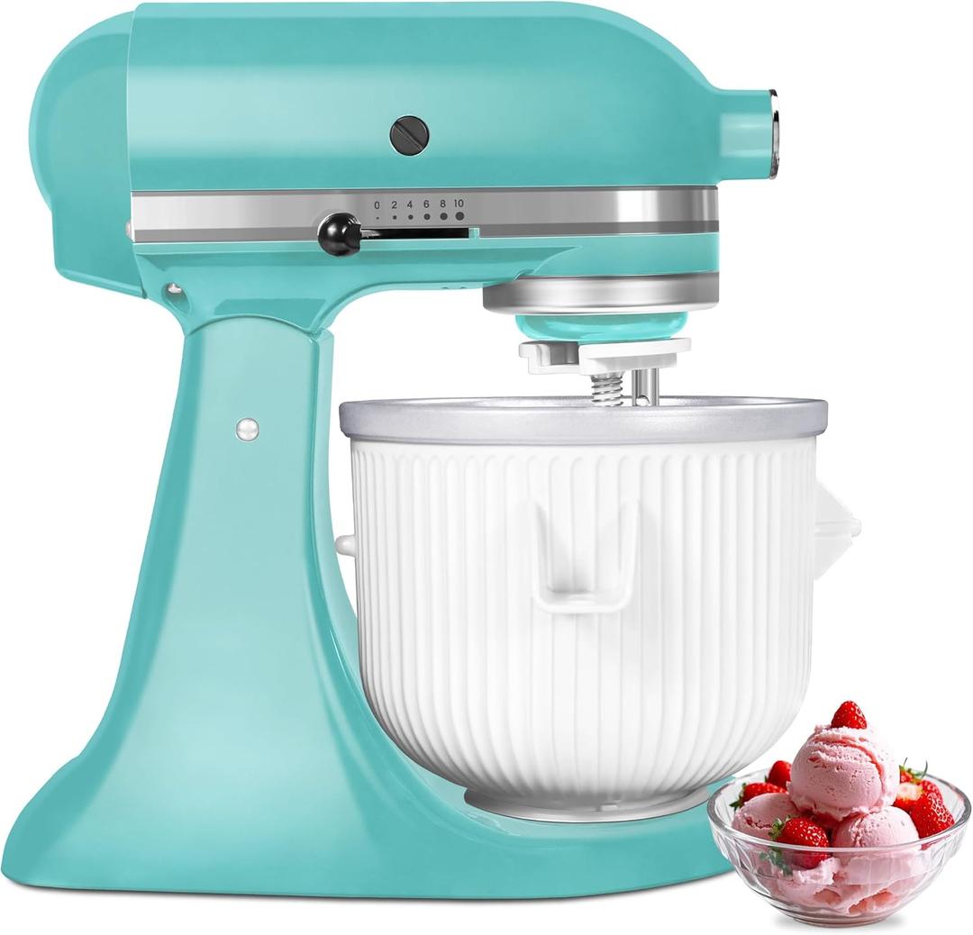 Ice Cream Maker Attachment for KitchenAid Stand Mixer, Kitchen aid Ice Cream Maker Attachment - Compatible with 4.5 QT and Larger Stand Mixers, 2-Quart Frozen Ice Cream Bowl for Homemade Frozen Treats
