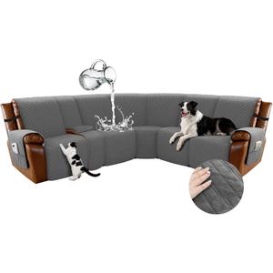 Arfntevss Waterproof Recliner Sectional Couch Covers for Reclining L Shape Sofa Cover Non Slip Washable L Shaped Slipcover Sets for Dog Furniture Protector (5 Seat with 1 Console Cover, Dark Gray)