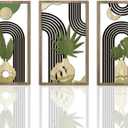 Bnesi 3 Piece Abstract Boho Wall Art Decor Minimalist Modern Wooden Wall Art Mid-Century Modern Wall Art Set of 3 Wall Decor for Living Room Bedroom Bathroom Kitchen (Natural, Medium)