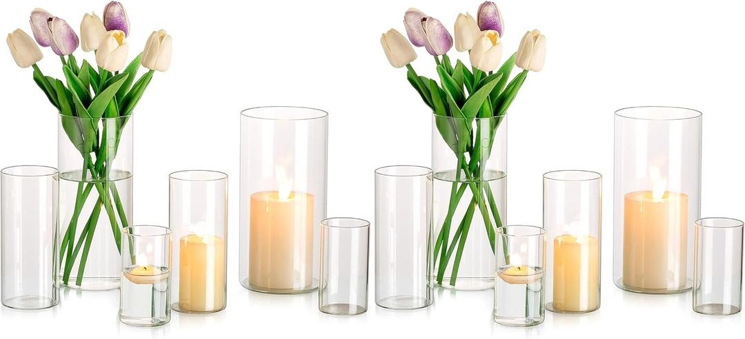 Glasseam Cylinder Vases Set of 12, Hurricane Candle Holder Clear Different Sizes, Modern Glass Cylinder Vase, Glass Vases for Centerpieces for Home Decor Wedding Centerpieces, Events, 4''+ 6''+7.8''