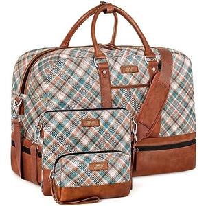 Weekender Bag for Women, Large Overnight Bag Canvas Travel Duffel Bag Carry On Tote with Shoe Compartment 21" 3Pcs Set